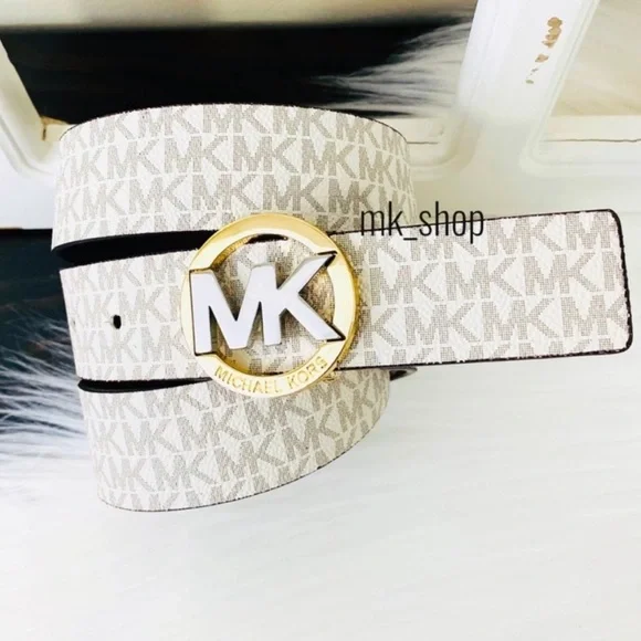 Michael Kors Signature Twist Reversible Buckle Belt, Color: White Size: M Michael Kors Signature Monogram Twist MK Logo Reversible  main image 4